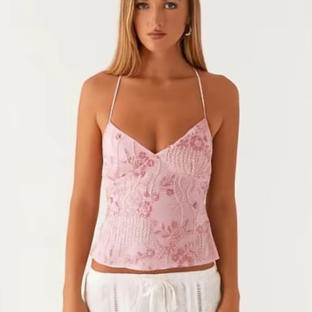Pink Sequin Halter Crop Top